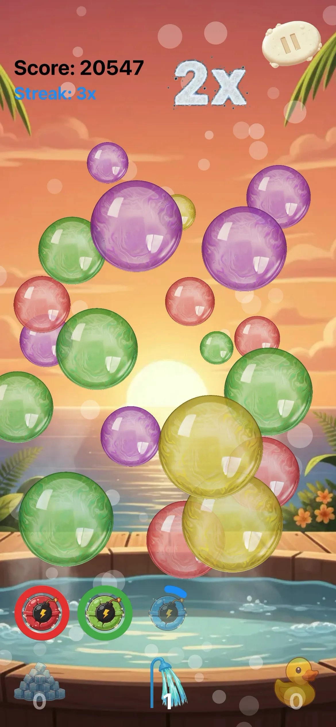 Foamageddon chill mode: a calmer bath scene with slowly drifting bubbles